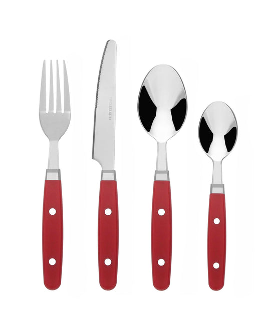 Wholesale Bulk Lot of 10 Bon Henley 16-Piece Stainless Steel Cutlery Sets - Red