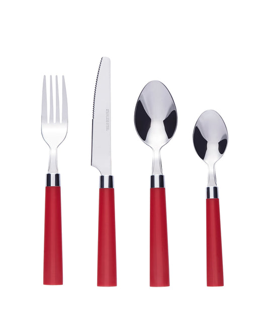 Wholesale Bulk Lot of 10 Bon Florentine 16-Piece Stainless Steel Cutlery Sets - Red