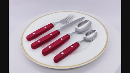 Wholesale Bulk Lot of 10 Bon Henley 16-Piece Stainless Steel Cutlery Sets - Red