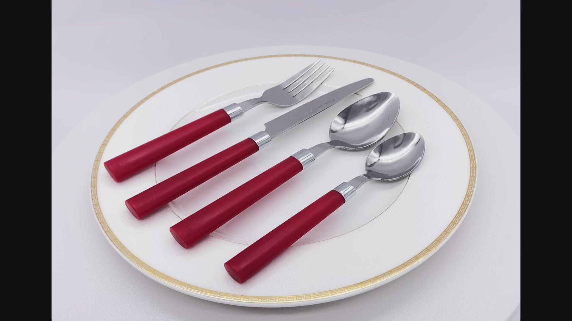 Wholesale Bulk Lot of 10 Bon Florentine 16-Piece Stainless Steel Cutlery Sets - Red
