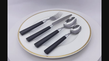 Wholesale Bulk Lot of 10 Bon Florentine 16-Piece Stainless Steel Cutlery Sets - Black