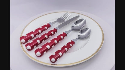 Wholesale Bulk Lot of 10 Bon Fusion 16-Piece Stainless Steel Cutlery Sets - Red