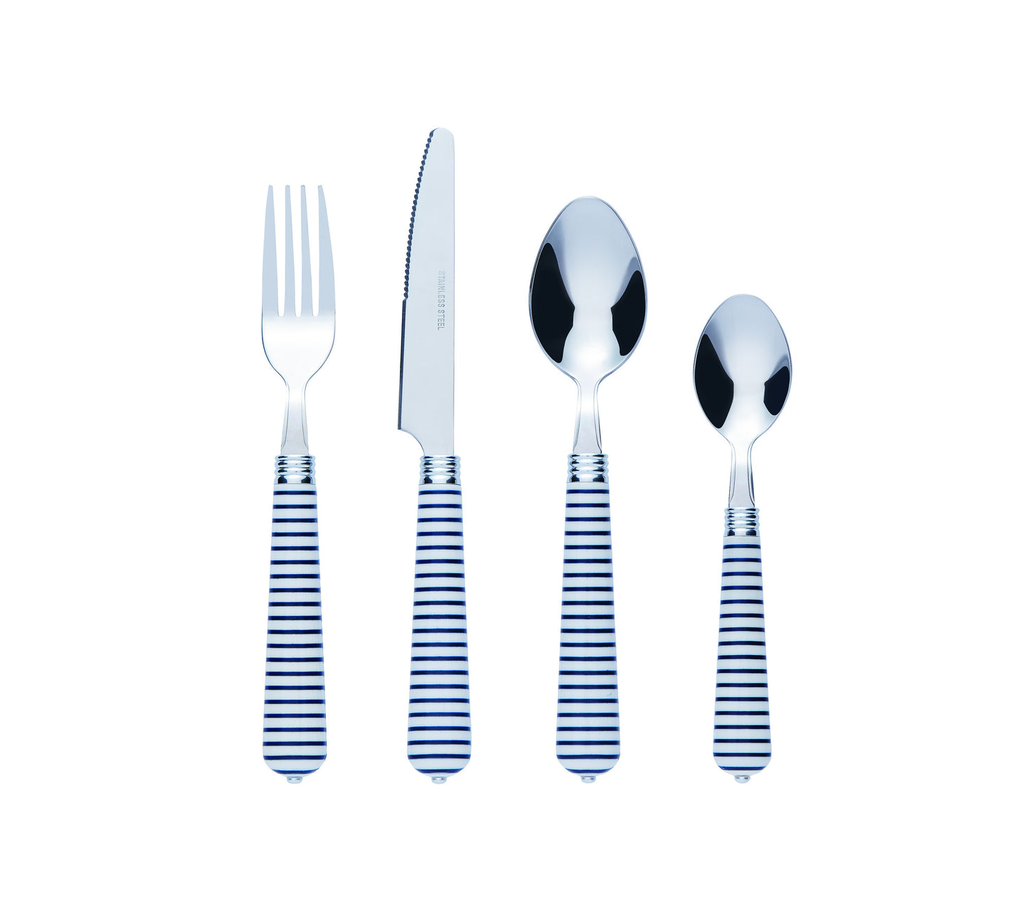 Bon Sweetheart 16-Piece Stainless Steel Cutlery Set - Blue Stripe