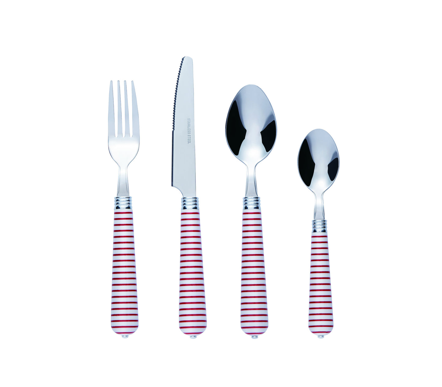 Bon Sweetheart 16-Piece Stainless Steel Cutlery Set - Red Stripe
